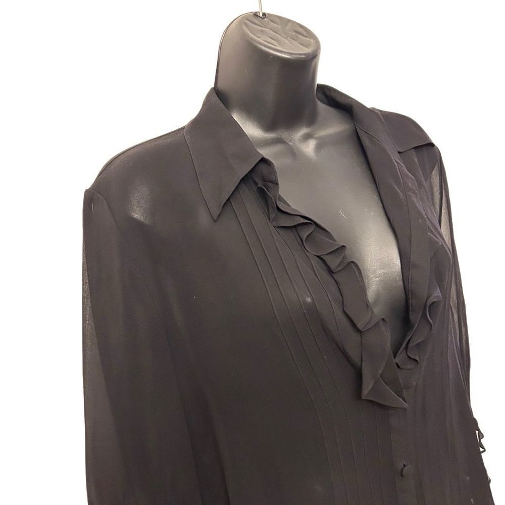 Vintage silk sheer Whimsigoth Ruffles Spenser Jeremy Black V Neck Blouse 8 M - Picture 2 of 13